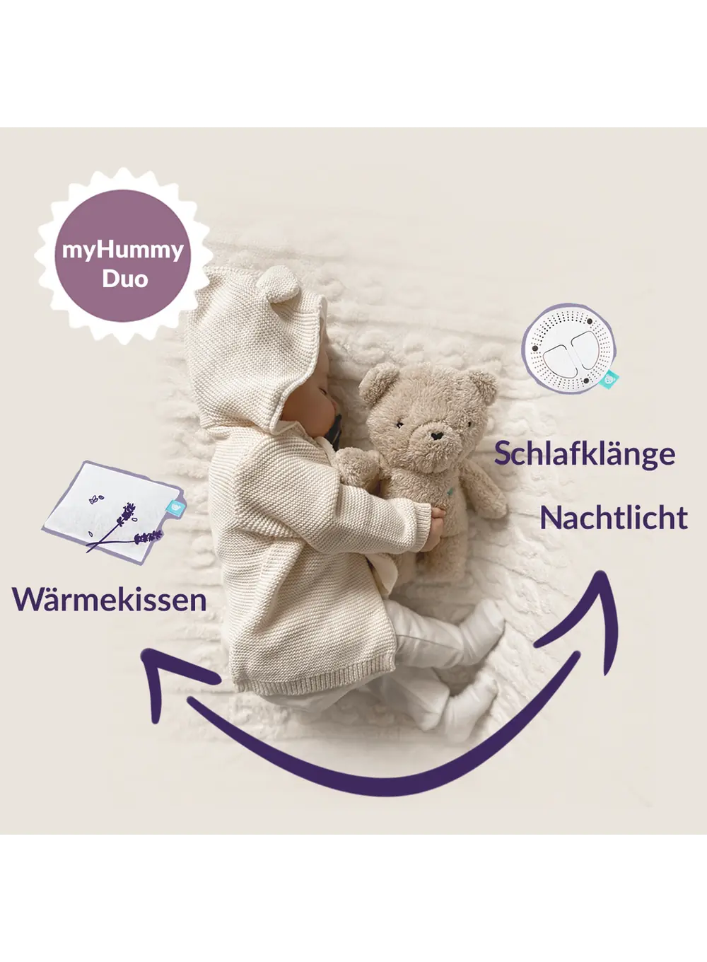 MyHummy® 5in1 mit Wärmekissen - Bär ecru-rosa